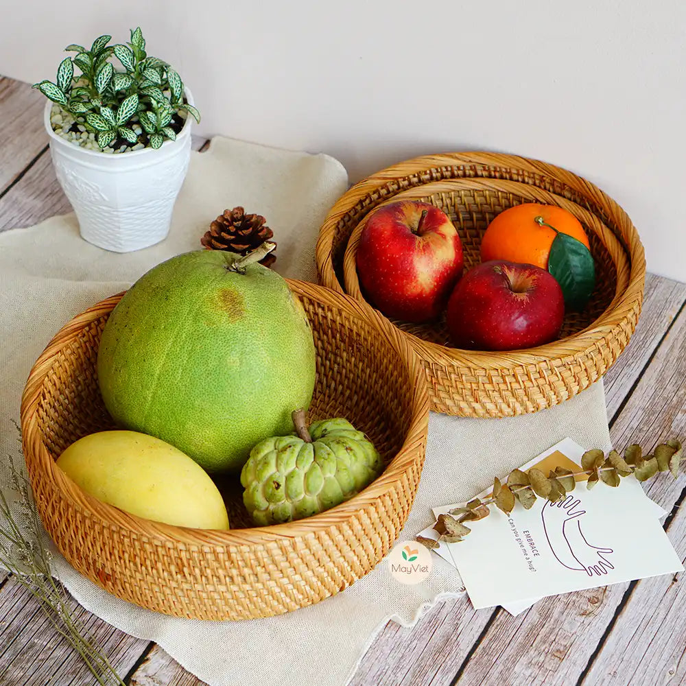Set of 3 Rattan Round Basket Bowl