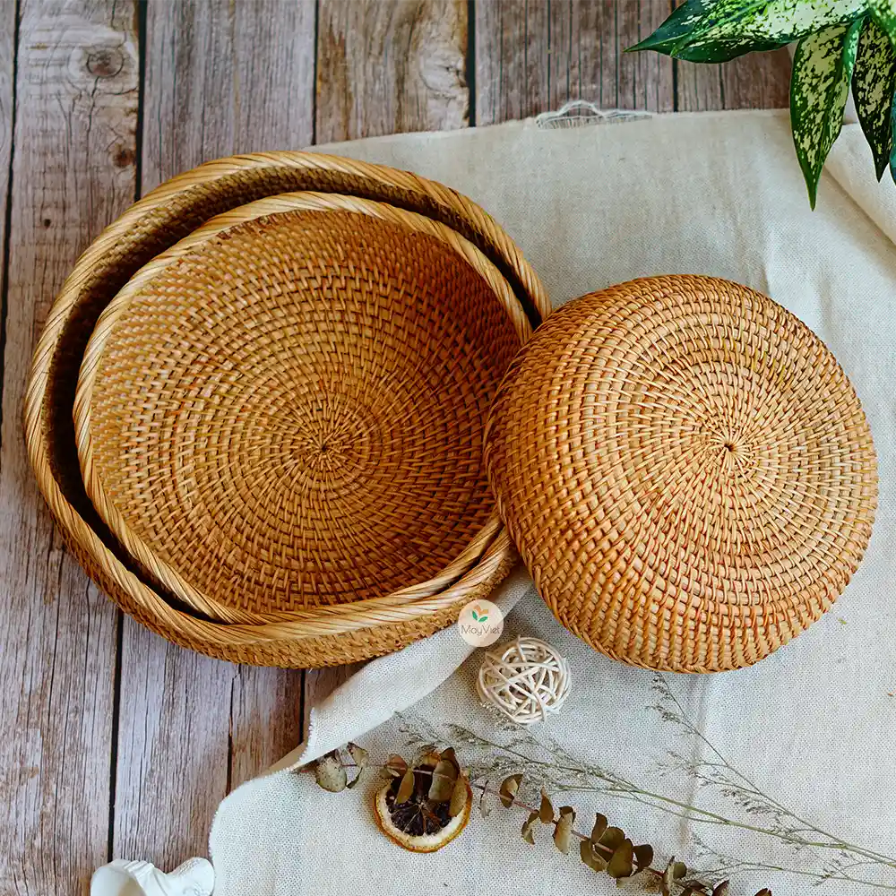 Rattan Wicker Round Basket Bowl Wavy Edge
