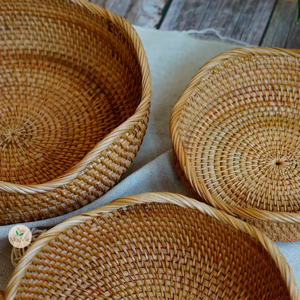 Rattan Wicker Round Basket Bowl Wavy Edge