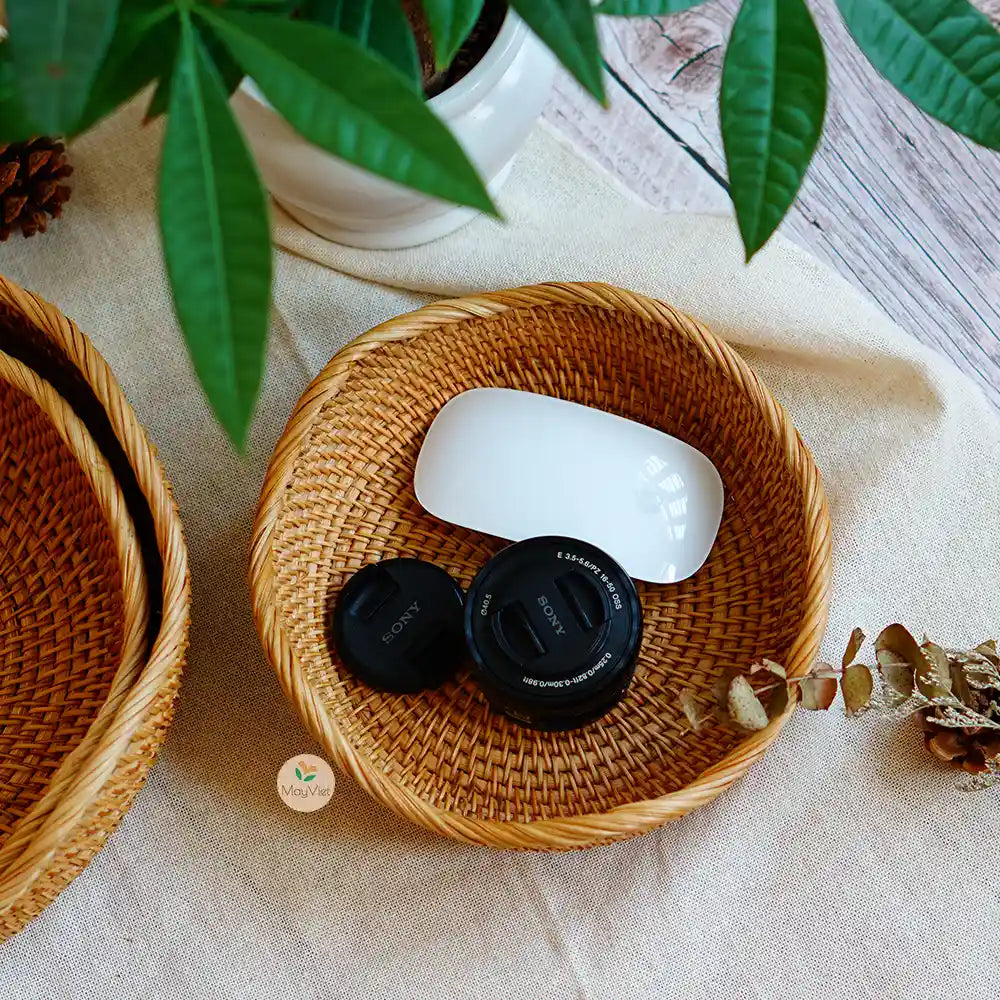 Rattan Wicker Round Basket Bowl Wavy Edge