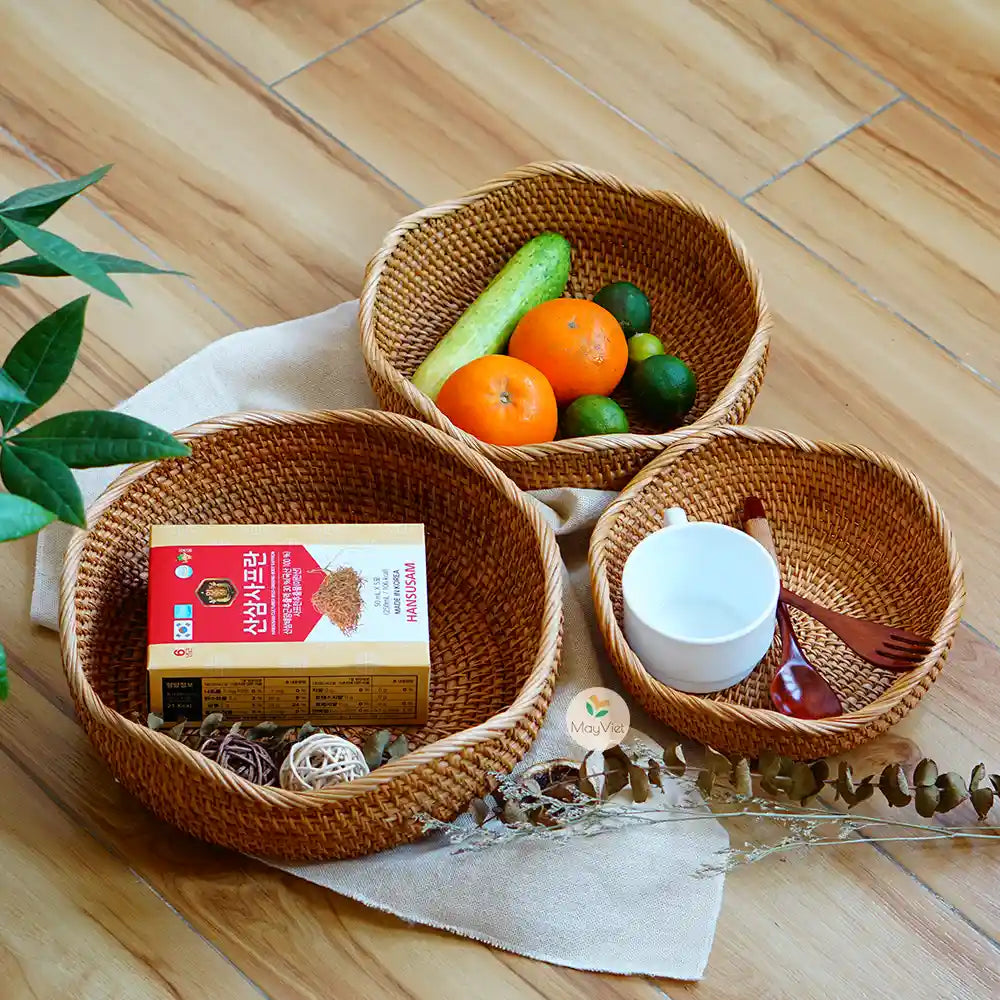 Rattan Wicker Round Basket Bowl Wavy Edge