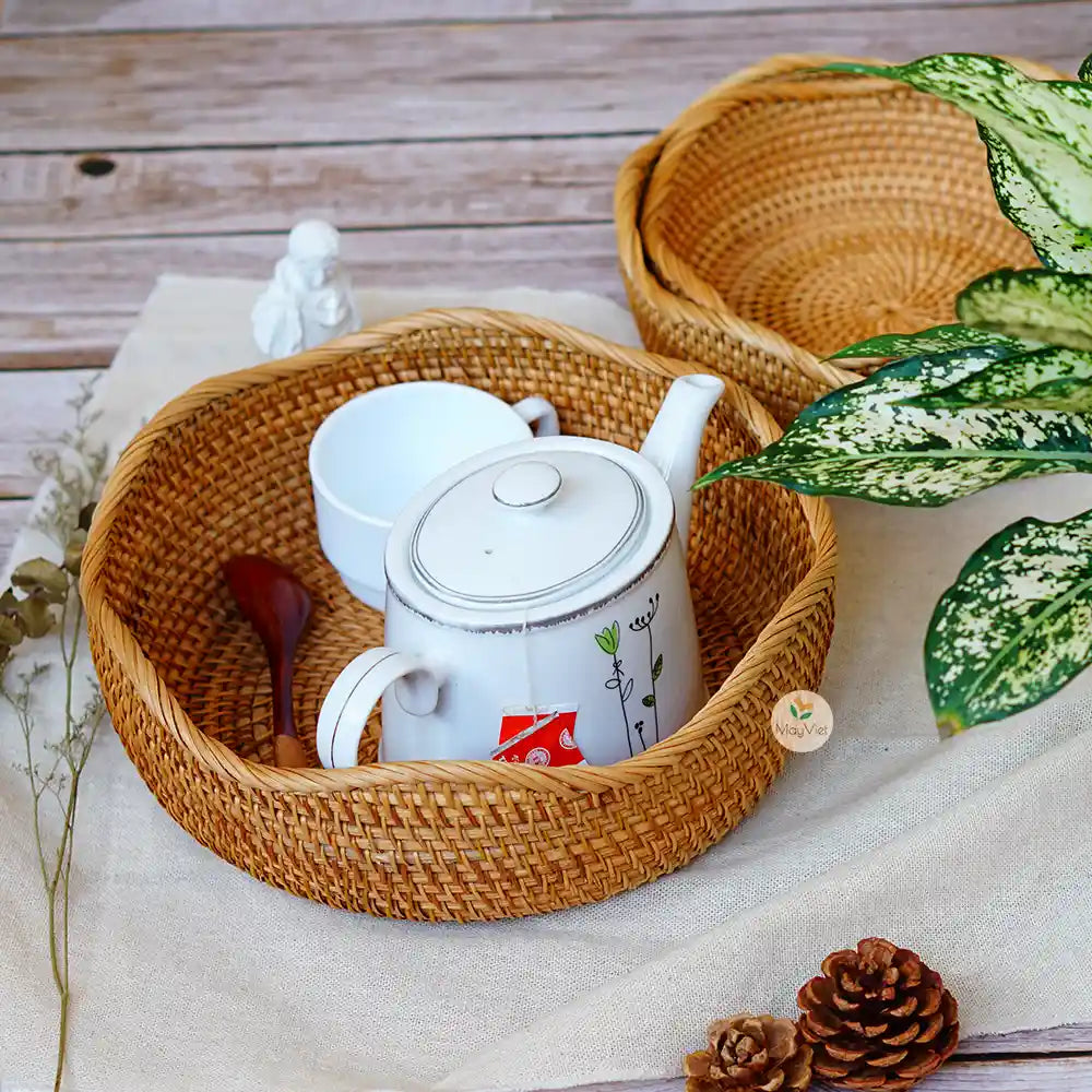 Rattan Wicker Round Basket Bowl Wavy Edge