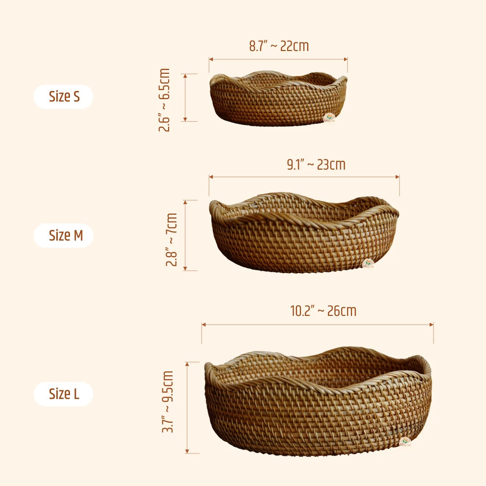 Rattan Wicker Round Basket Bowl Wavy Edge