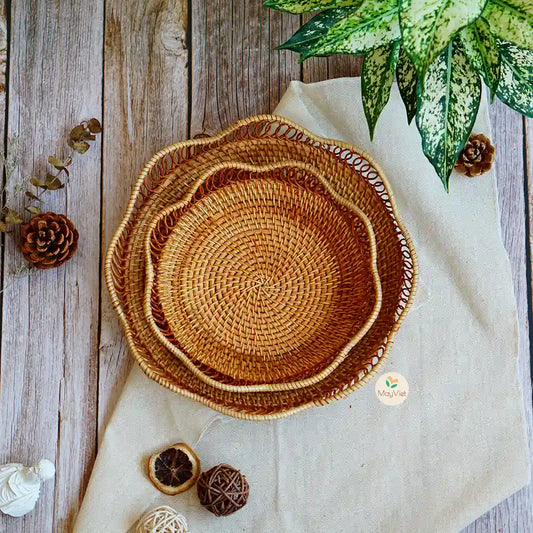 Rattan Wicker Basket, Serving Tray for Fruit, Bread