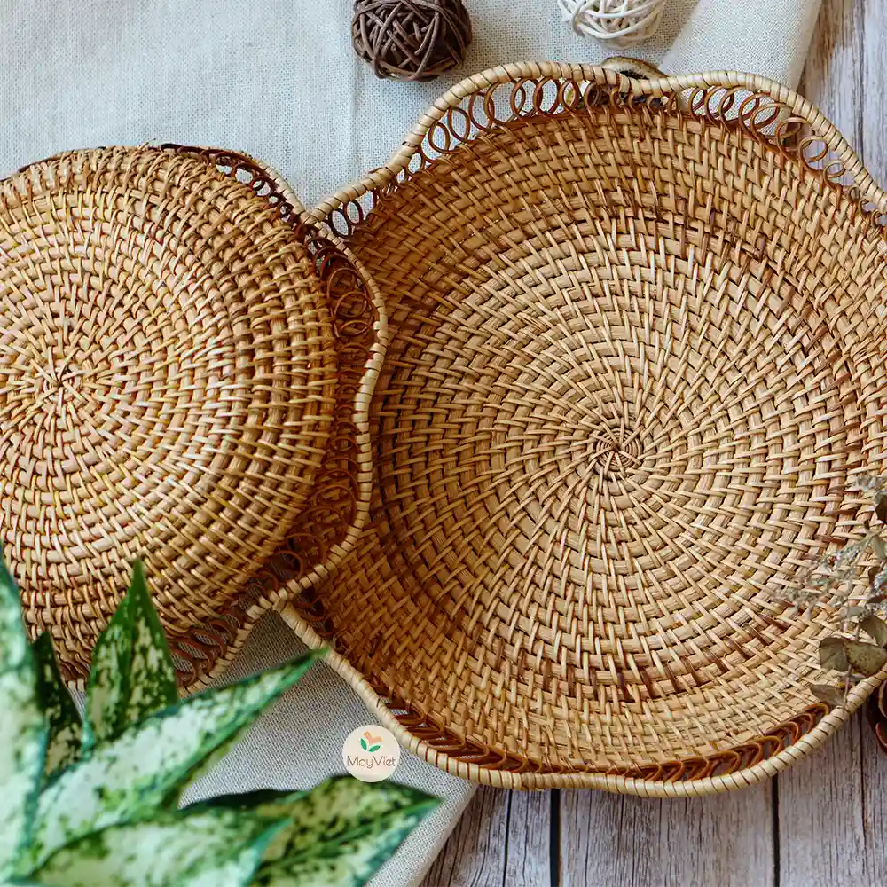 Rattan Wicker Basket, Serving Tray for Fruit, Bread