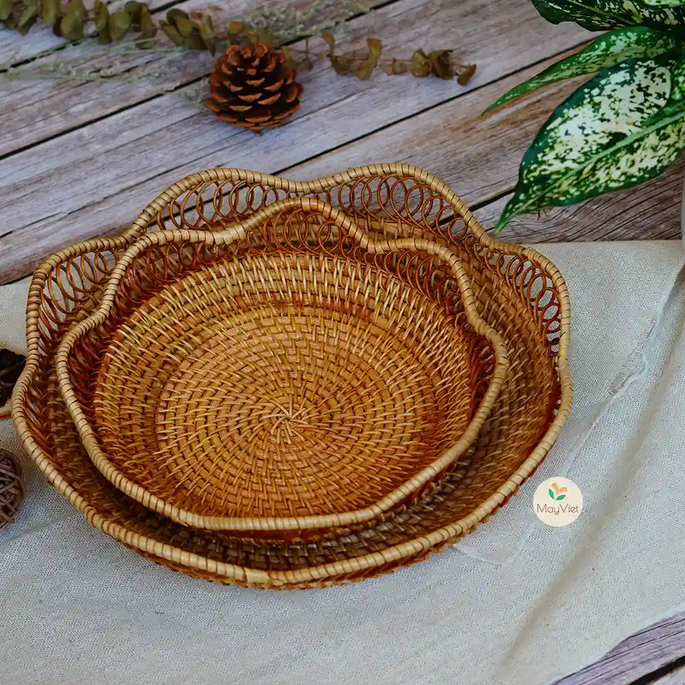Rattan Wicker Basket, Serving Tray for Fruit, Bread