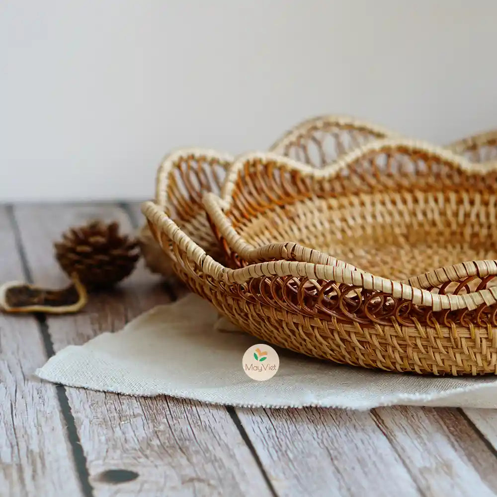 Rattan Wicker Basket, Serving Tray for Fruit, Bread