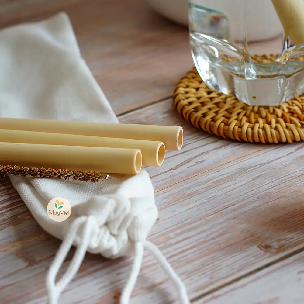 Reusable Bamboo Drinking Straw, Pack of 3 Including Storage Bag, and Coire Fibre Brush Big Size