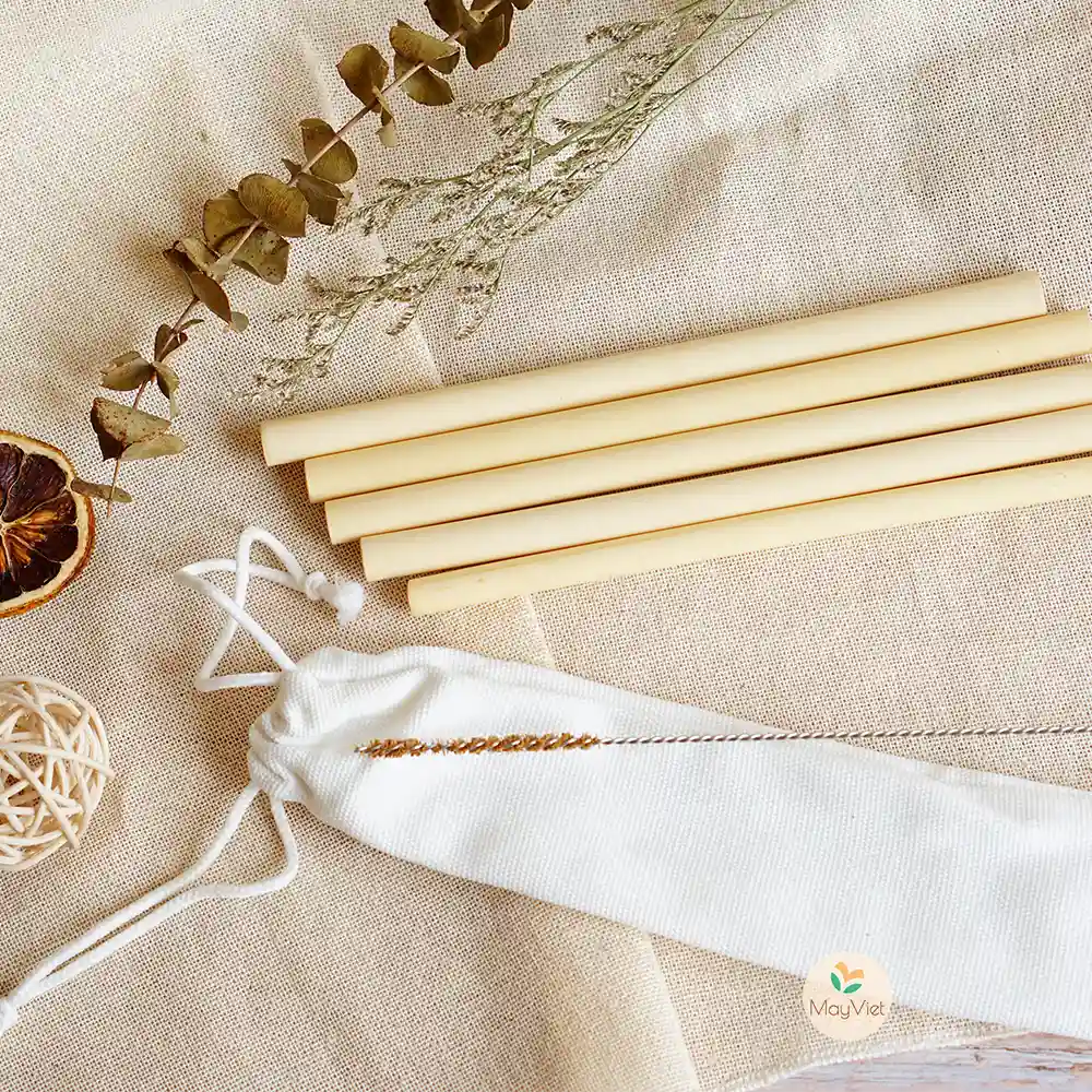 Reusable Bamboo Drinking Straw, Pack of 3 Including Storage Bag, and Coire Fibre Brush Big Size