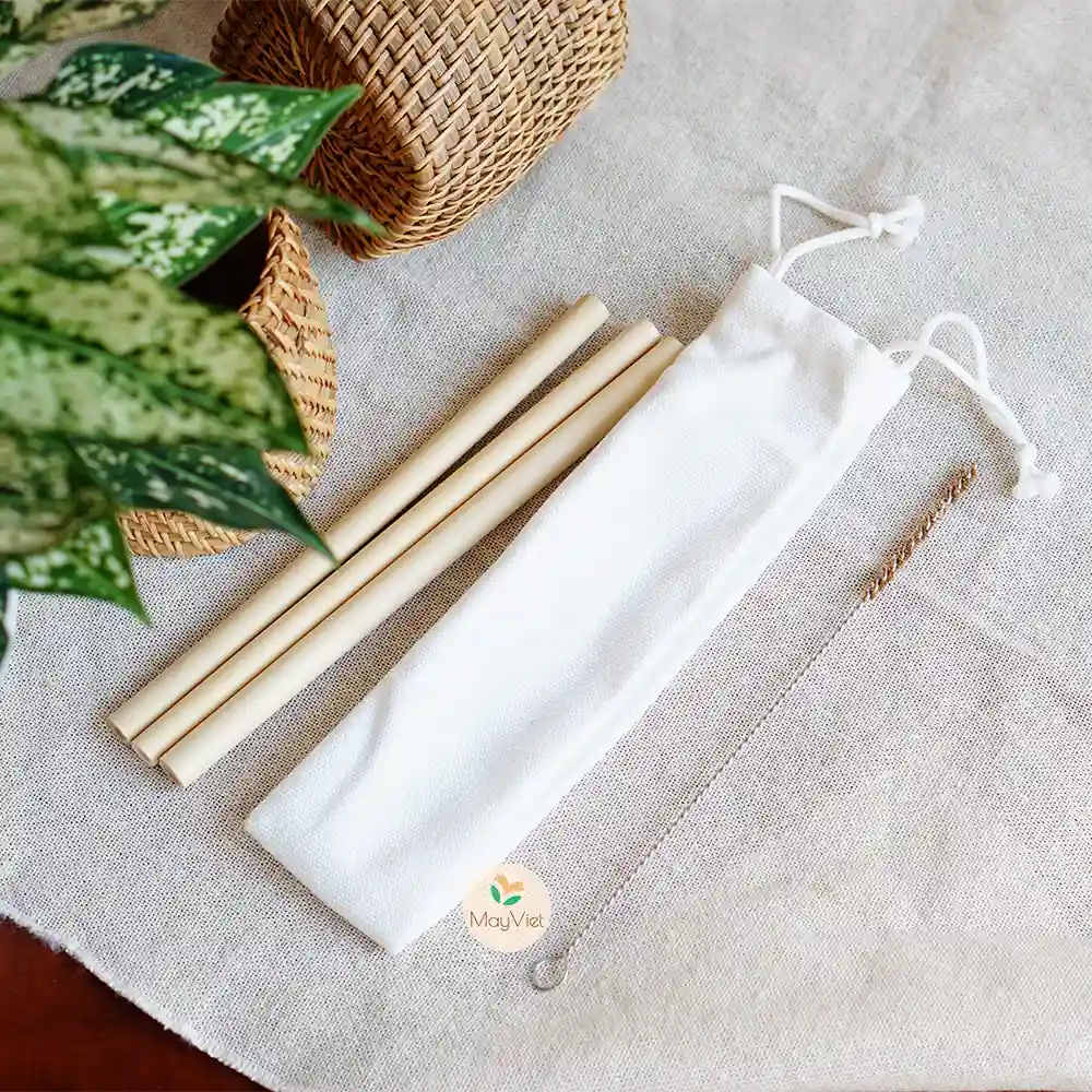 Reusable Bamboo Drinking Straw, Pack of 3 Including Storage Bag, and Coire Fibre Brush Big Size