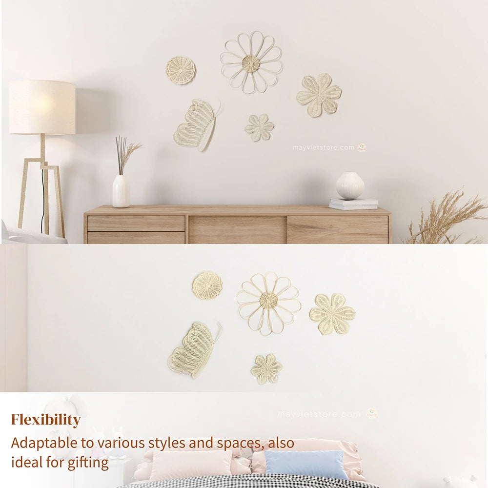 Set of 5 Nursery Rattan Wicker Wall Art Decor, ND-00053