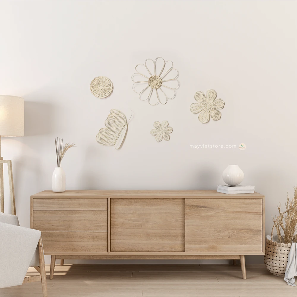 Set of 5 Nursery Rattan Wicker Wall Art Decor, ND-00053