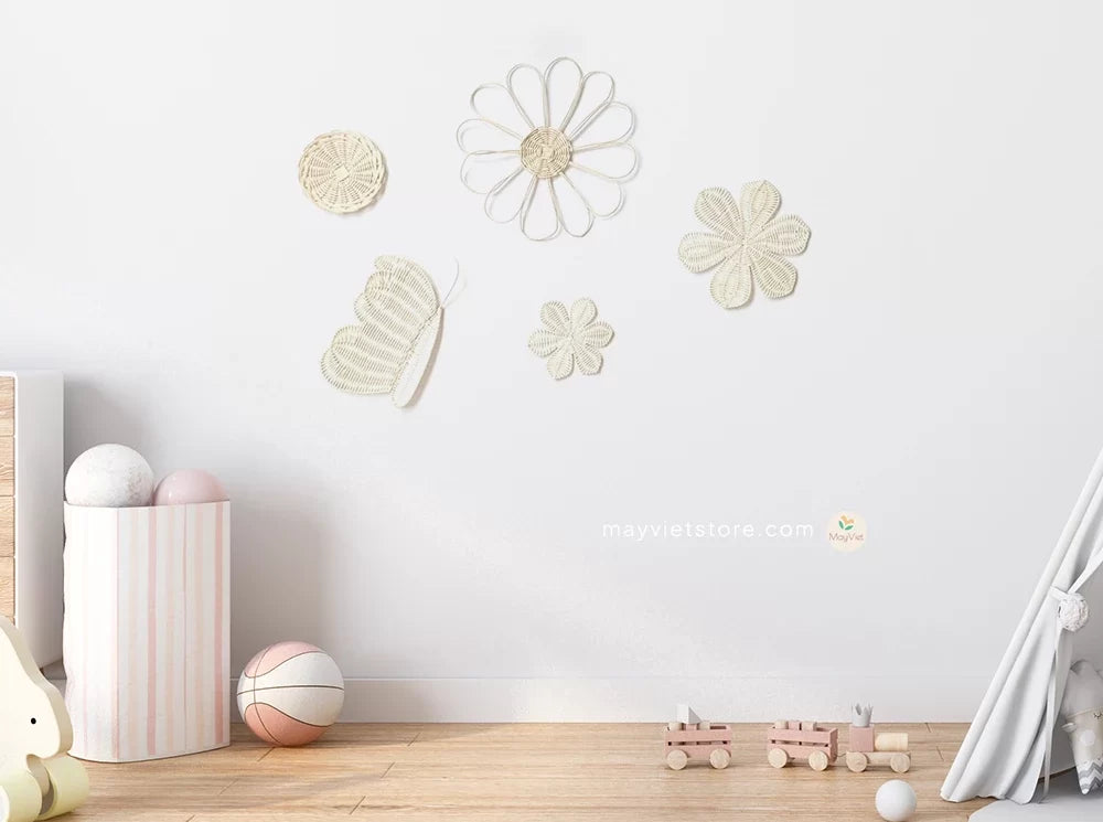 Set of 5 Nursery Rattan Wicker Wall Art Decor, ND-00053