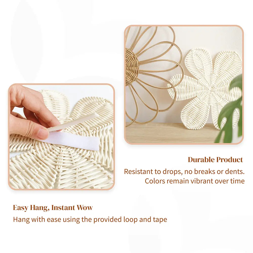 MayViet Set of 6 Nursery Handmade Rattan Wicker Wall Art Decor, Flower Sun Butterfly Basket Shape-2