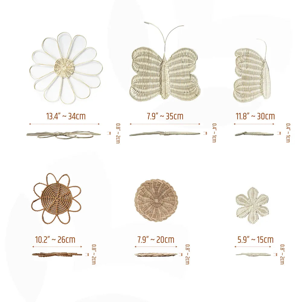 MayViet Set of 6 Nursery Handmade Rattan Wicker Wall Art Decor, Flower Sun Butterfly Basket Shape-2
