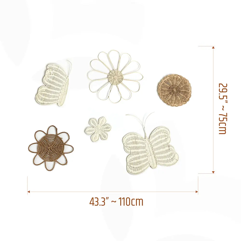 MayViet Set of 6 Nursery Handmade Rattan Wicker Wall Art Decor, Flower Sun Butterfly Basket Shape-2