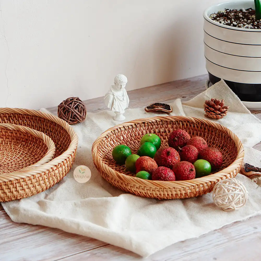 Stackable Ottoman Round Rattan Basket Tray