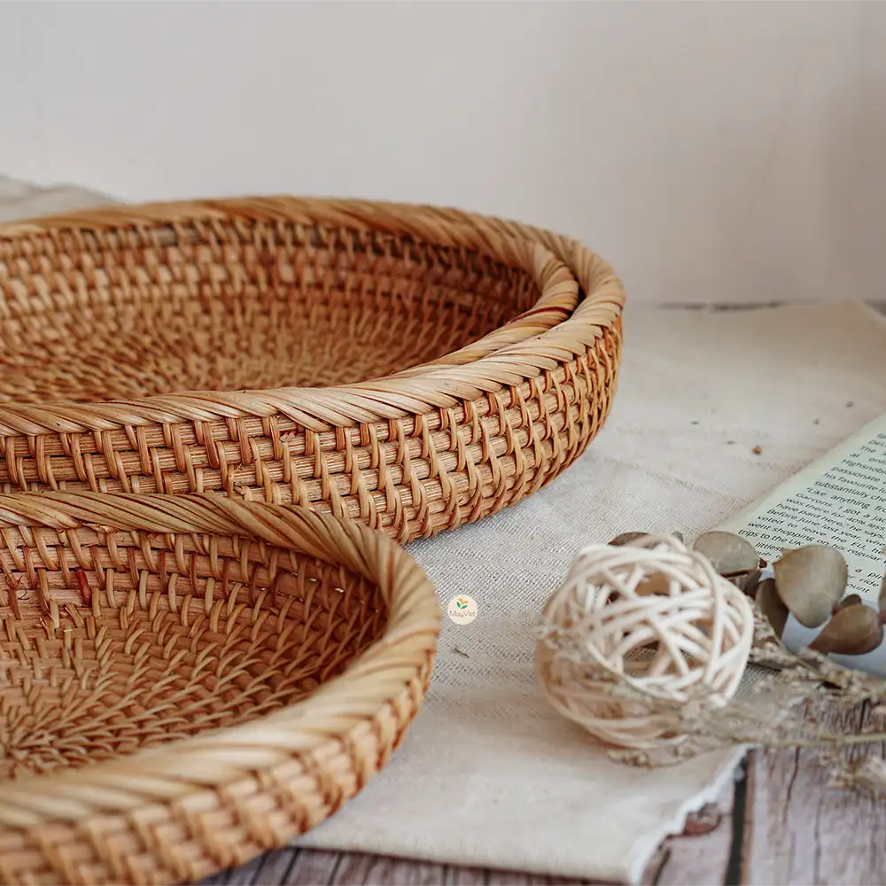 Stackable Ottoman Round Rattan Basket Tray