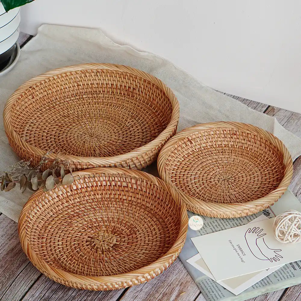Stackable Ottoman Round Rattan Basket Tray