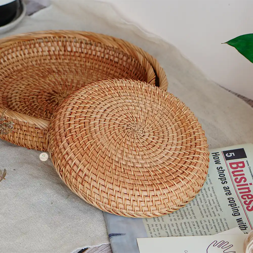 Stackable Ottoman Round Rattan Basket Tray
