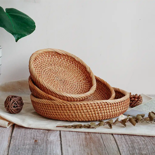 Stackable Ottoman Round Rattan Basket Tray