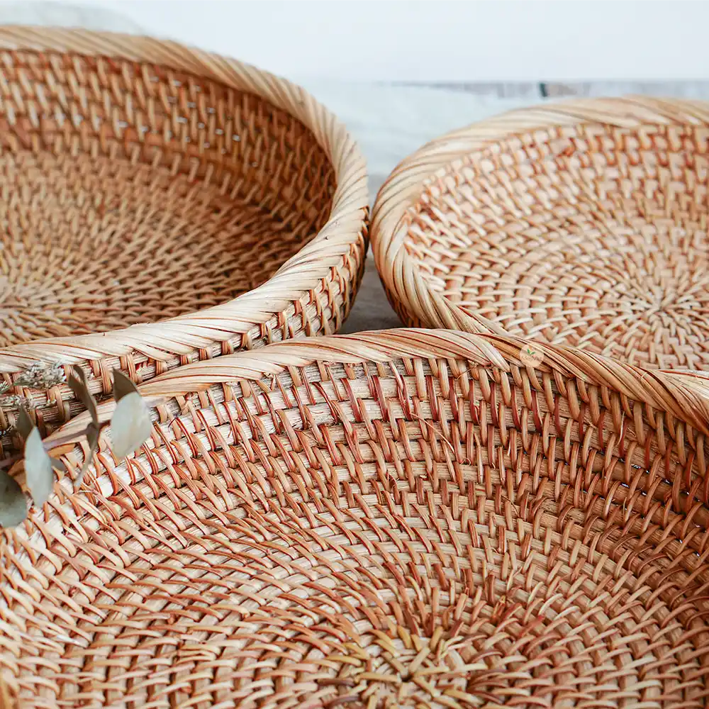 Stackable Ottoman Round Rattan Basket Tray