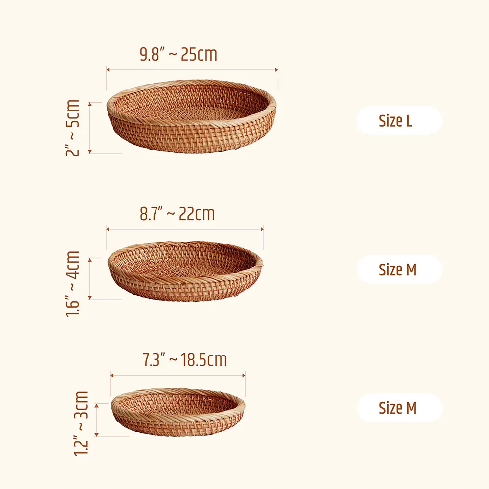 Stackable Ottoman Round Rattan Basket Tray