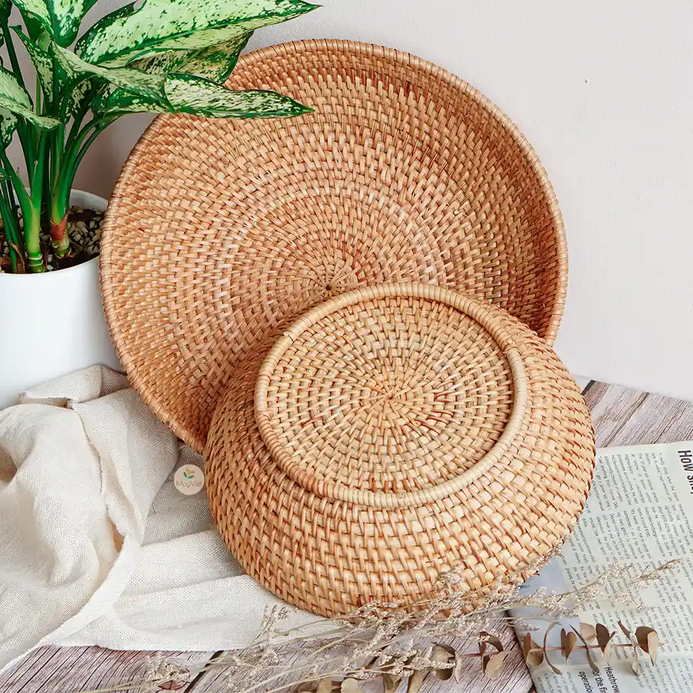 Stackable Rattan Wicker Round Basket Bowl
