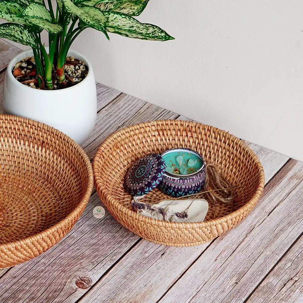 Stackable Rattan Wicker Round Basket Bowl