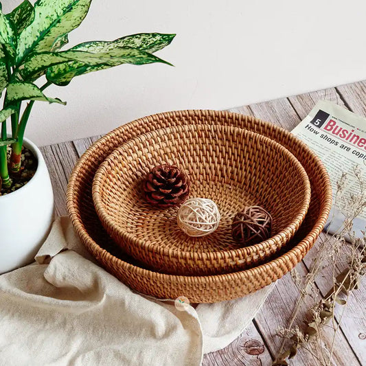 Stackable Rattan Wicker Round Basket Bowl