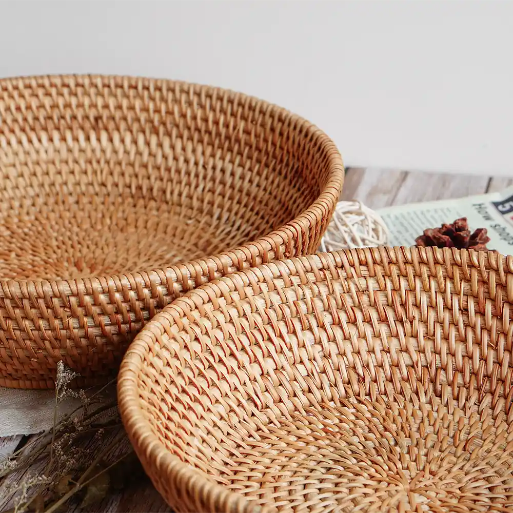Stackable Rattan Wicker Round Basket Bowl