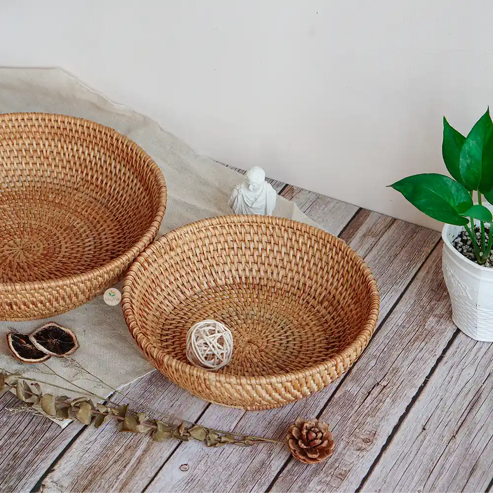 Stackable Rattan Wicker Round Basket Bowl