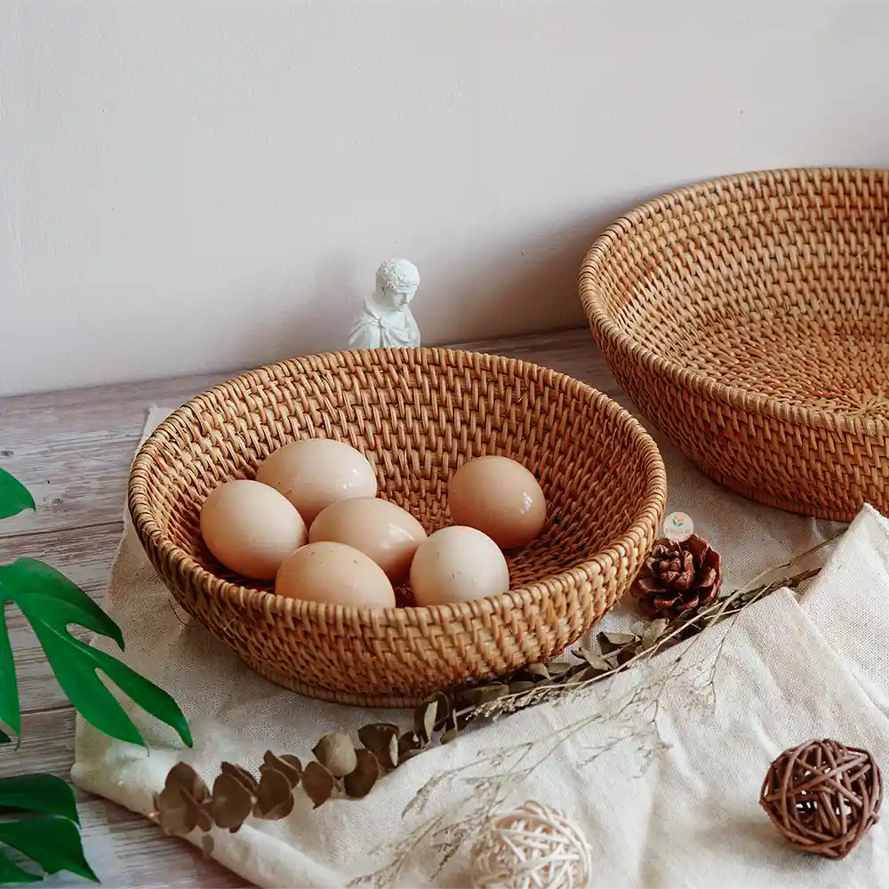 Stackable Rattan Wicker Round Basket Bowl