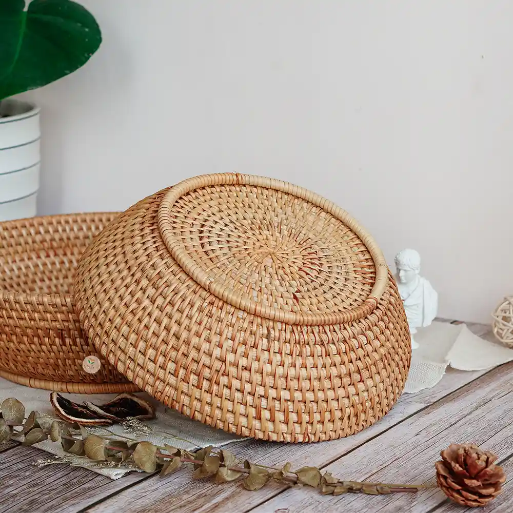 Stackable Rattan Wicker Round Basket Bowl
