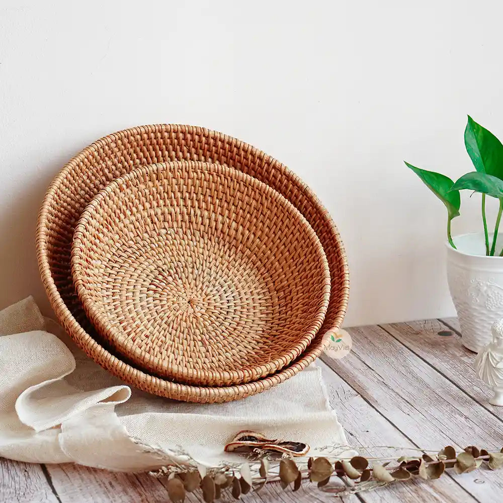 Stackable Rattan Wicker Round Basket Bowl