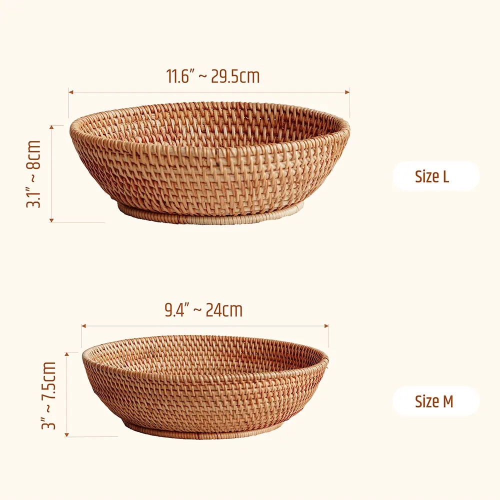 Stackable Rattan Wicker Round Basket Bowl