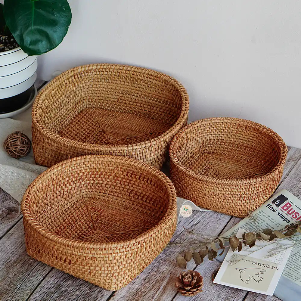 Stackable Rattan Wicker Round Basket Bowl