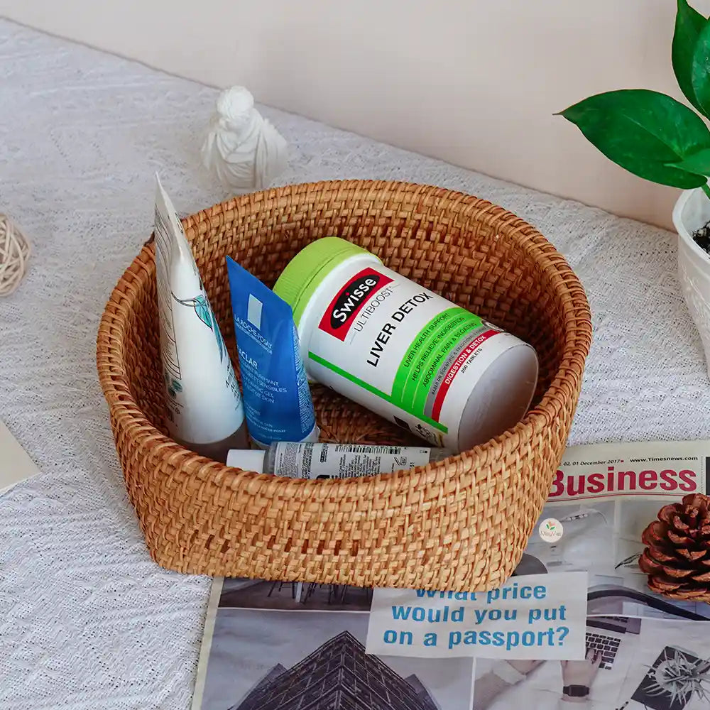 Stackable Rattan Wicker Round Basket Bowl