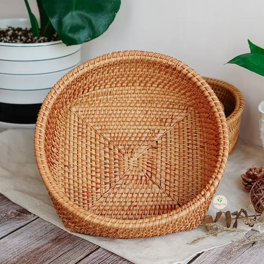 Stackable Rattan Wicker Round Basket Bowl