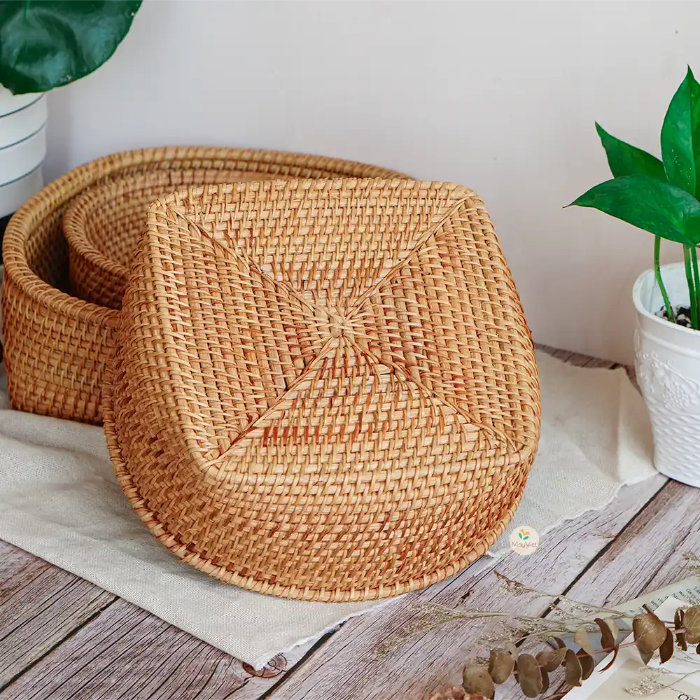 Stackable Rattan Wicker Round Basket Bowl