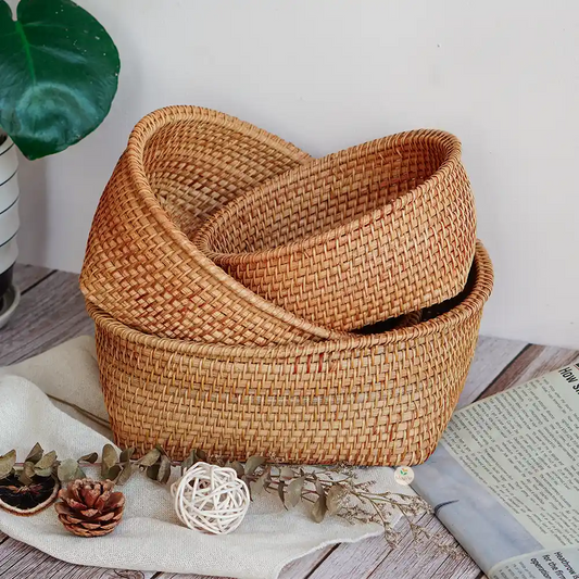 Stackable Rattan Wicker Round Basket Bowl