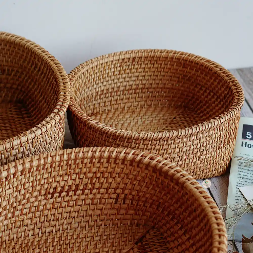 Stackable Rattan Wicker Round Basket Bowl