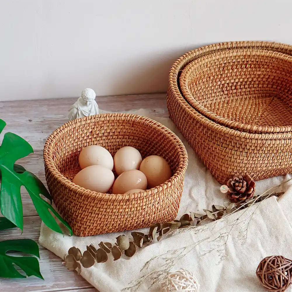 Stackable Rattan Wicker Round Basket Bowl