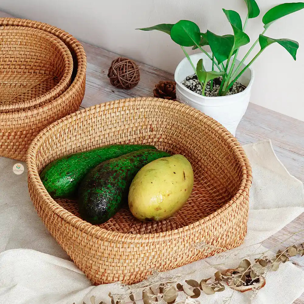 Stackable Rattan Wicker Round Basket Bowl
