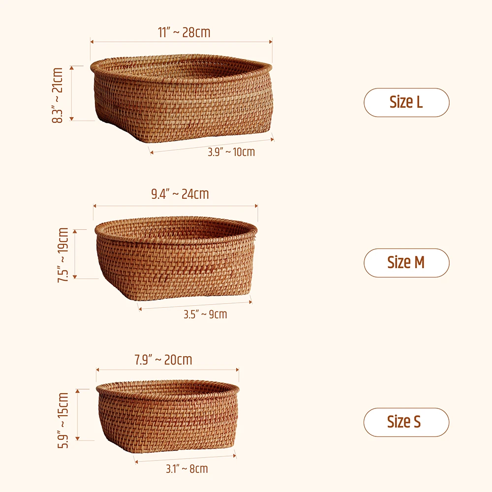 Stackable Rattan Wicker Round Basket Bowl
