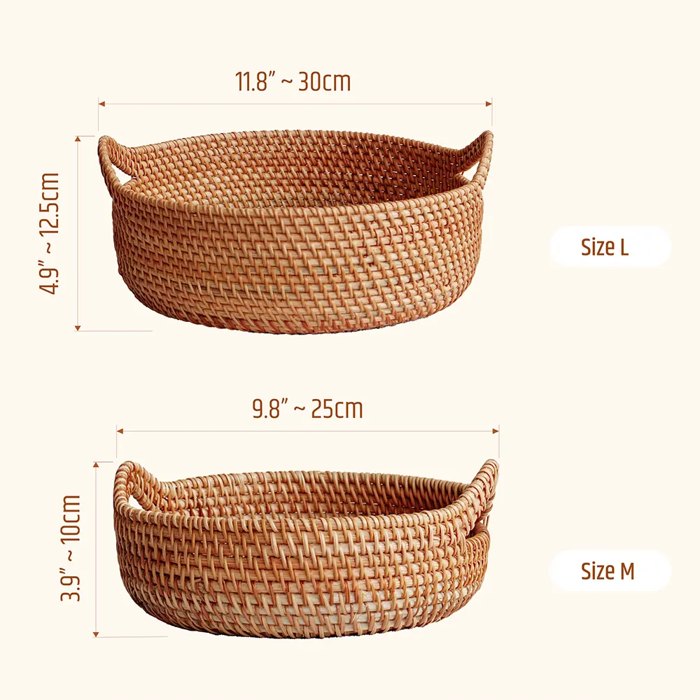 Stackable Rattan Wicker Round Basket Bowl with Handles