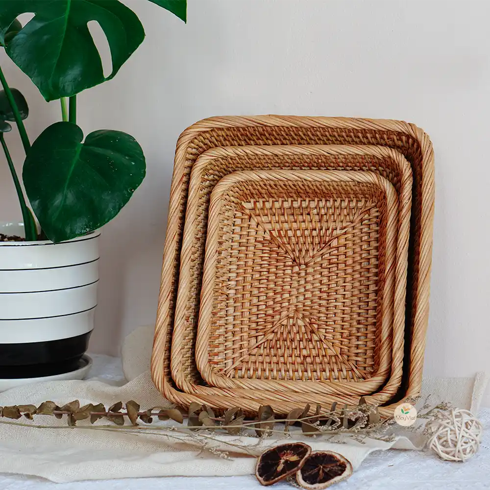 Rattan Stackable Rectangle Square Wicker Storage Basket