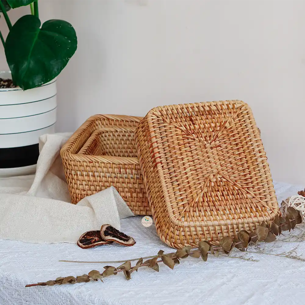 Rattan Stackable Rectangle Square Wicker Storage Basket