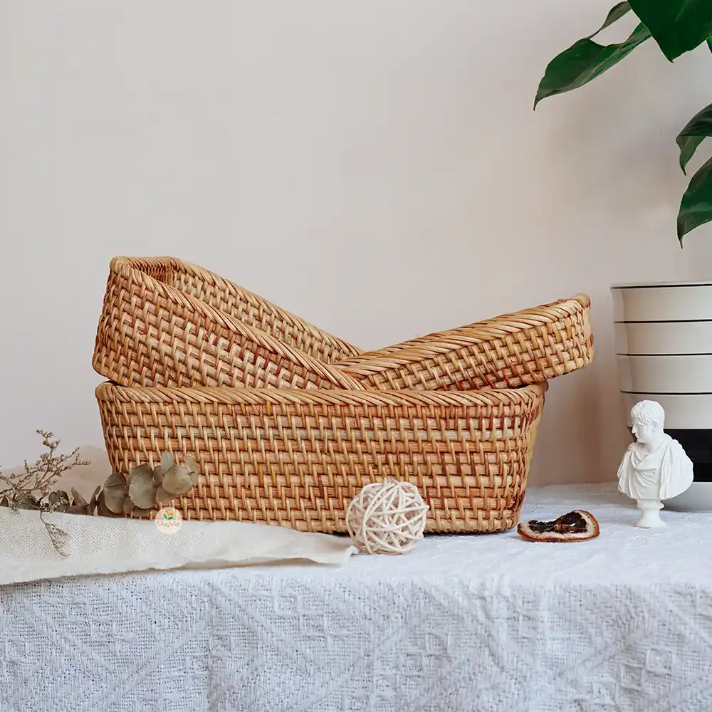 Rattan Stackable Rectangle Square Wicker Storage Basket