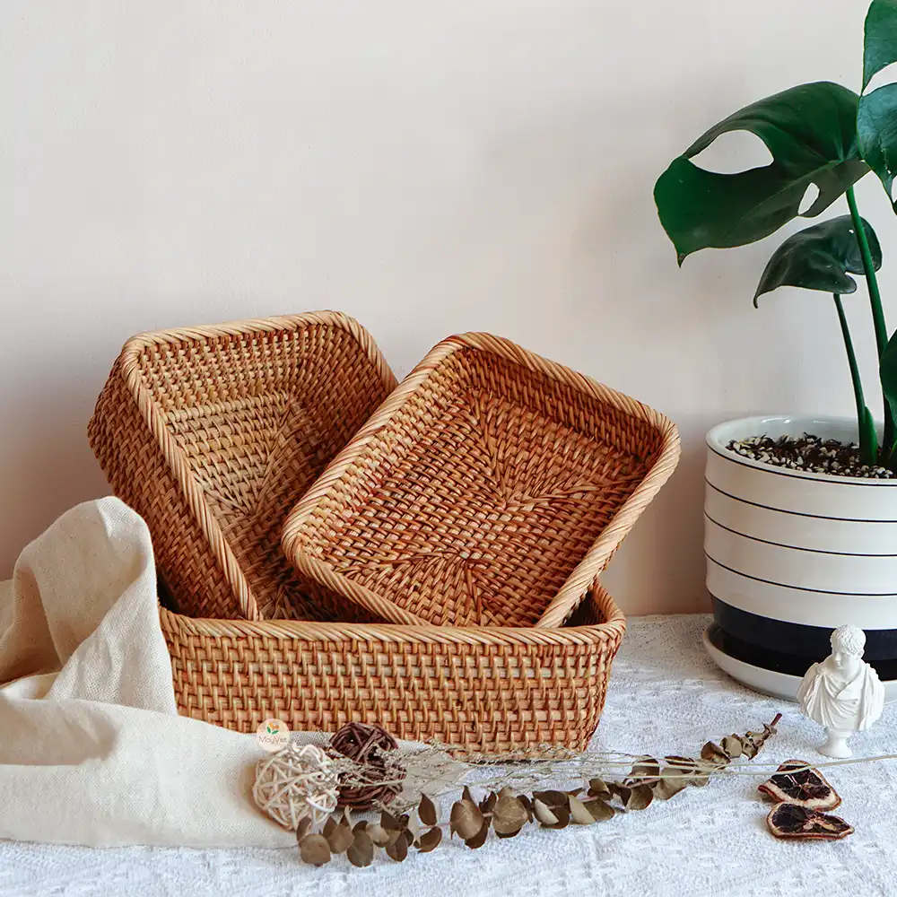 Rattan Stackable Rectangle Square Wicker Storage Basket